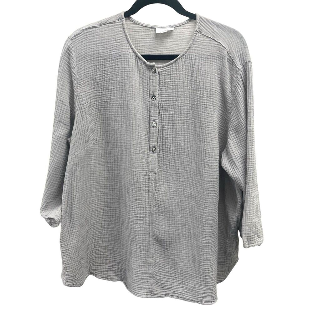 Pure Jill Women's‎ 2X Light Gray Tunic Button Top Plush Knit Blouse Lagenlook
